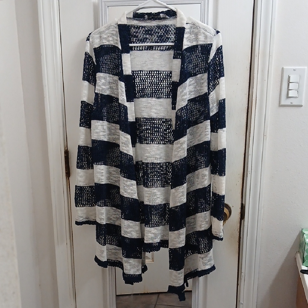 Navy and White Striped Cardigan Size L